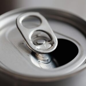 Open grey metal soda can
